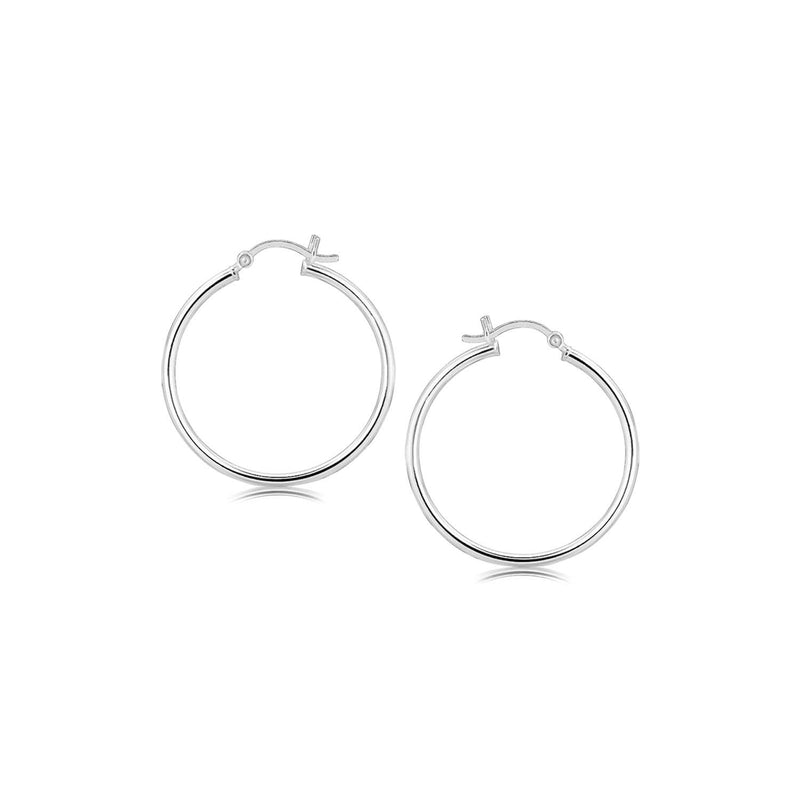 Sterling Silver Thin Polished Hoop Style Earrings with Rhodium Plating (30mm) Sterling Silver Thin Polished Hoop Style Earrings with Rhodium Plating (30mm)