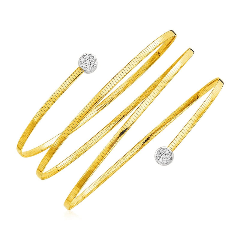 14k Two Tone Gold Spiral WrapAround Bangle Bracelet with Diamonds 14K two-tone gold spiral bangle with round diamond stones