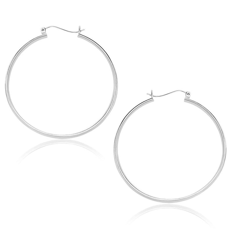 10k White Gold Polished Hoop Earrings (40mm) 10K white gold polished hoop earrings, 40mm, no stones