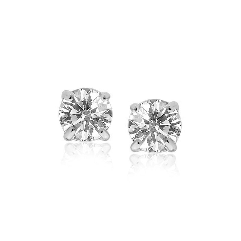 14k White Gold Stud Earrings with White Hue Faceted Cubic Zirconia 14K white gold ring with faceted white cubic zirconia stones