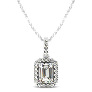 Halo Pendant With Emerald Center Diamond in 14k White Gold (1 1/5 cttw)