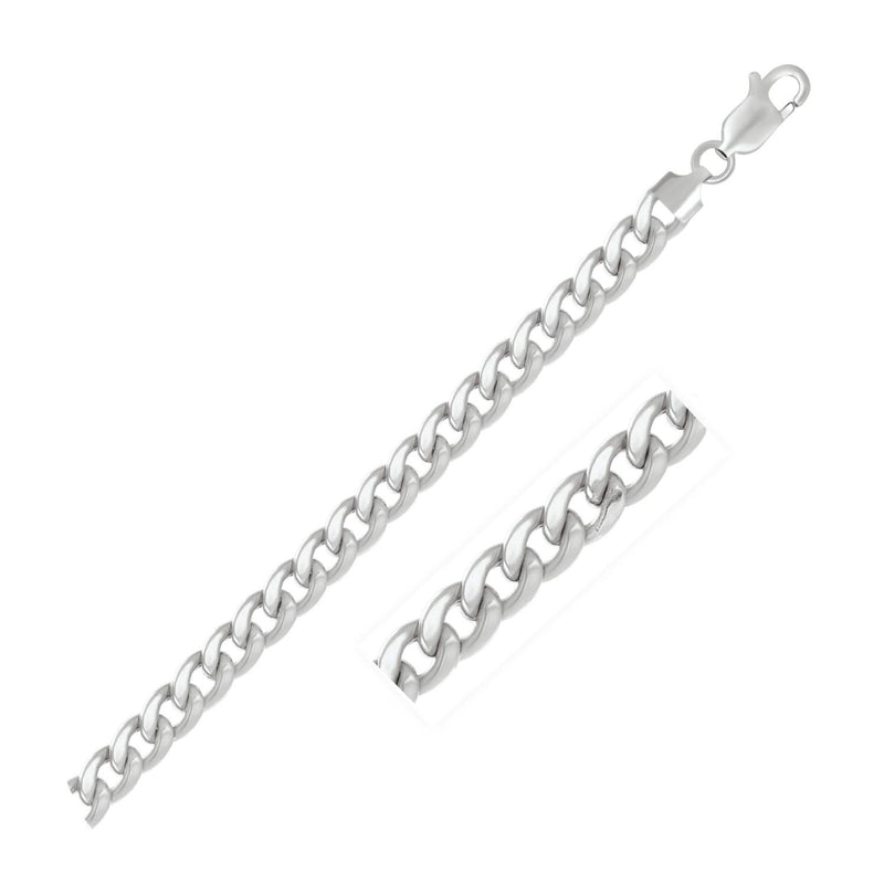 7.0mm 14K White Gold Miami Cuban Semi Solid Chain 14K white gold Cuban link chain at 7.0mm with polished center ridge