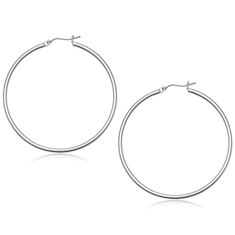 10k White Gold Polished Hoop Earrings (50 mm) 10k White Gold Polished Hoop Earrings (50 mm)