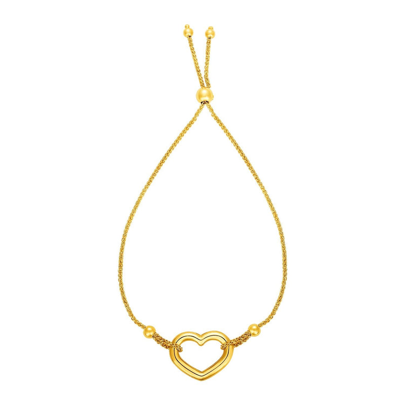 Adjustable Bracelet with Shiny Open Heart in 14k Yellow Gold 14K yellow gold bracelet with open heart shape in polished finish