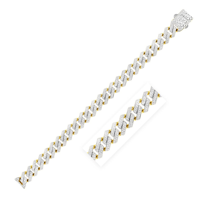 Modern Lite Edge Chain with White Pave in 14k Two Tone Gold (11.5mm) 14K two-tone gold chain with white pave set center track, 11.5mm flat links
