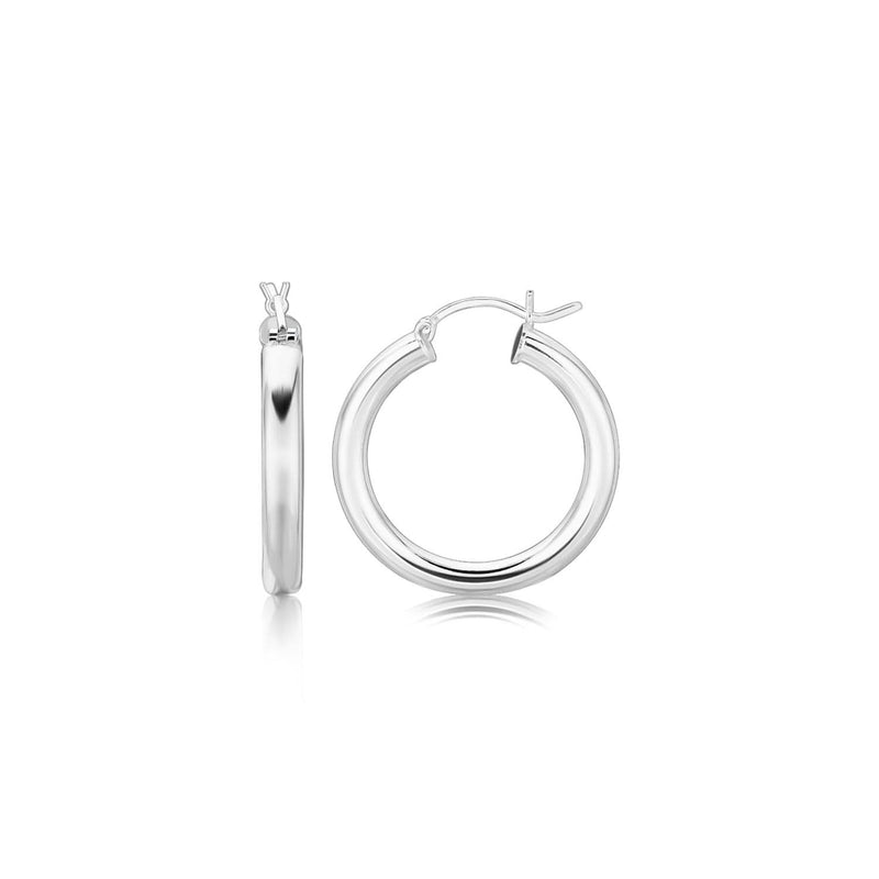 Sterling Silver Rhodium Plated Thick Style Polished Hoop Earrings (25mm) 925 rhodium plated sterling silver thick polished hoop earrings, 25mm