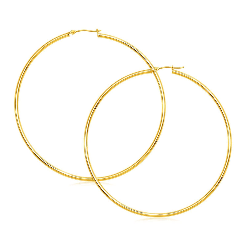 14K yellow gold large polished hoop earrings with no stones