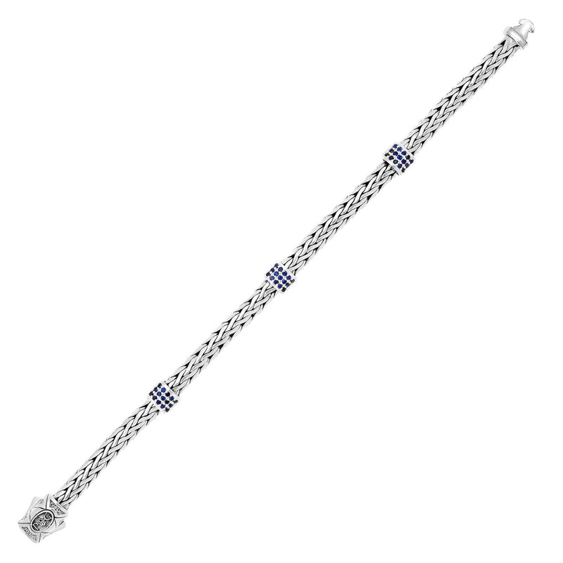 Sterling Silver Woven Bracelet with Blue Sapphire Stations 925 sterling silver woven bracelet with blue sapphire station stones