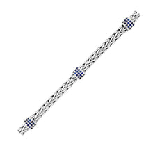 Load image into Gallery viewer, Sterling Silver Woven Bracelet with Blue Sapphire Stations