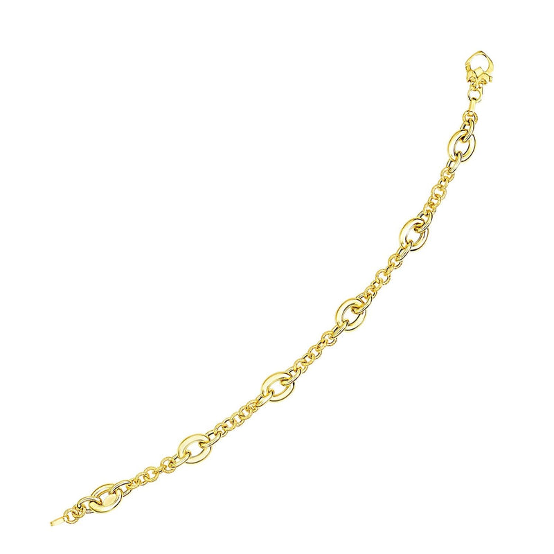 14k Yellow Gold Oval and Round Link Textured Chain Bracelet 14K yellow gold bracelet with oval and round textured links