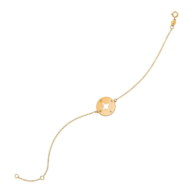 14k Yellow Gold 7 inch Bracelet with Compass 14K yellow gold 7 inch bracelet with compass motif center