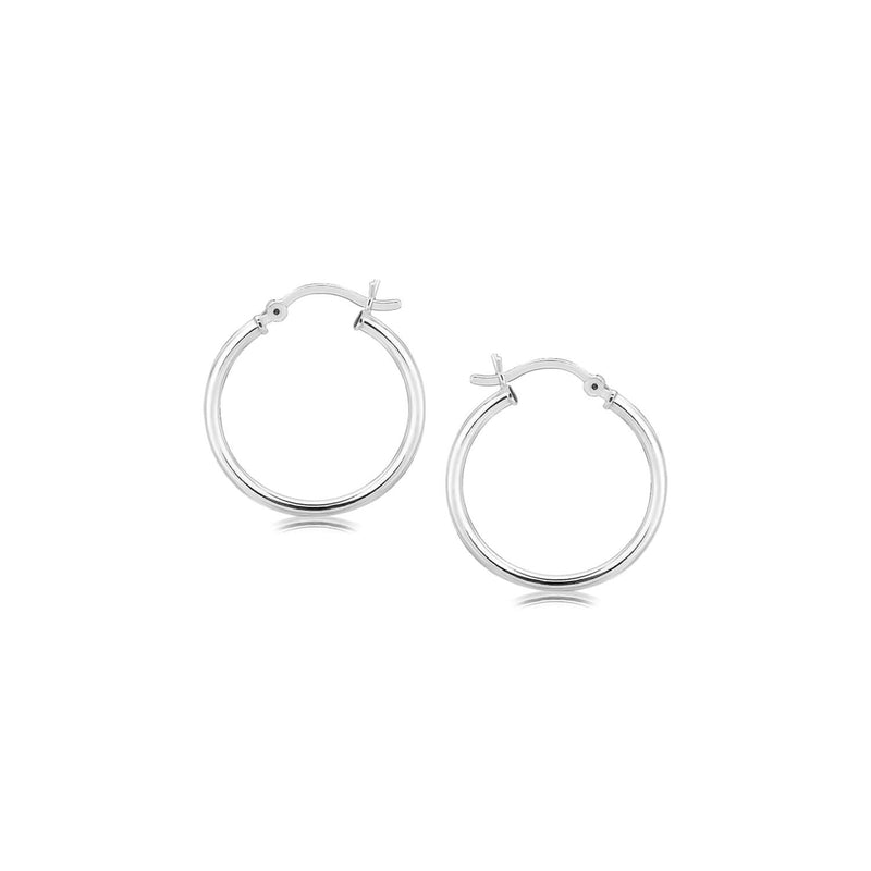 Sterling Silver Polished Thin Hoop Earrings with Rhodium Plating (20mm) Rhodium-plated sterling silver polished thin hoop earrings, 20mm