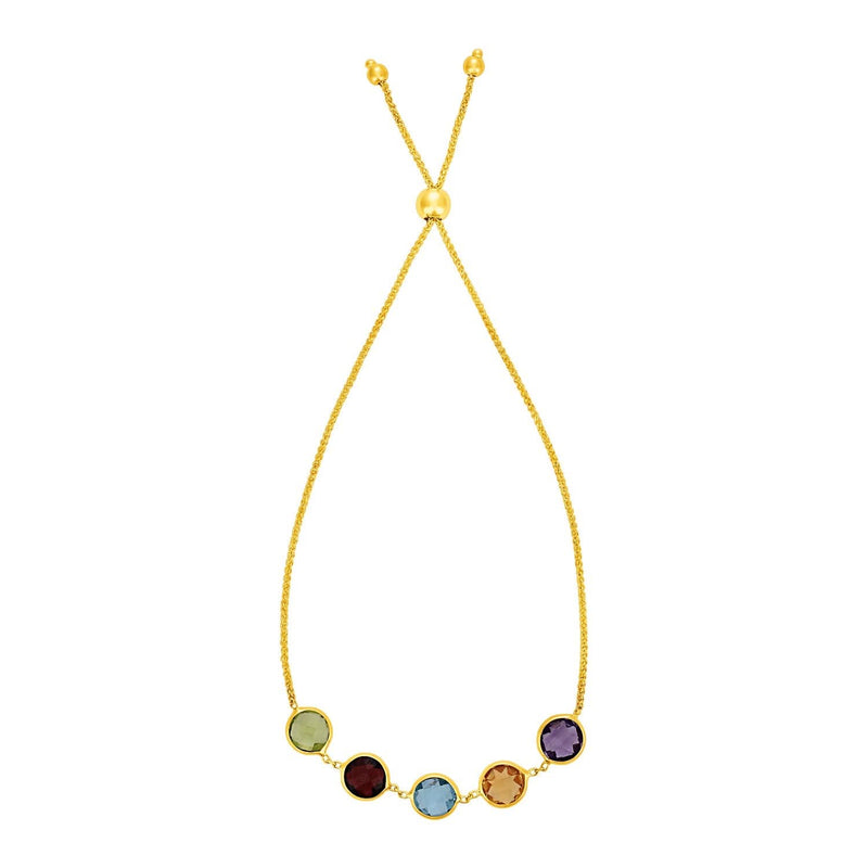 Adjustable Bracelet with Multicolored Large Round Gemstones in 14k Yellow Gold 14K yellow gold bracelet with round multicolored gemstones