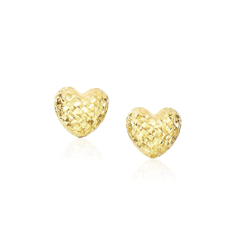 14k Yellow Gold Puffed Heart Earrings with Diamond Cuts 14k Yellow Gold Puffed Heart Earrings with Diamond Cuts