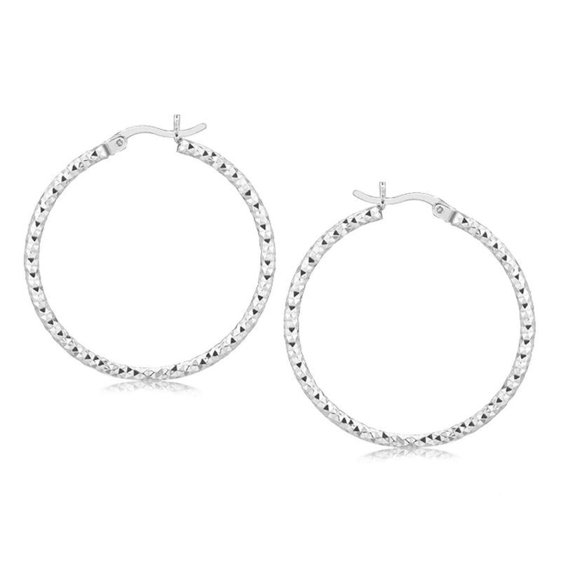 Sterling Silver Rhodium Plated Woven Style Polished Hoop Earrings Sterling Silver Rhodium Plated Woven Style Polished Hoop Earrings
