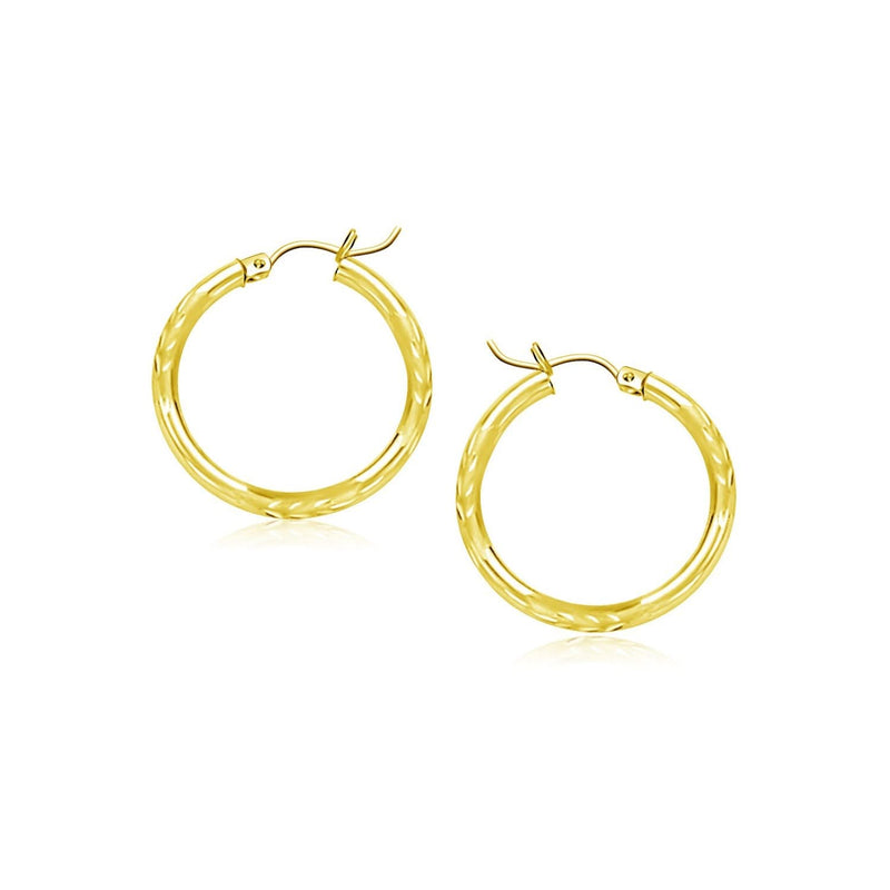 10k Yellow Gold Diamond Cut Hoop Earrings (15mm) 10K yellow gold diamond-cut hoop earrings, 15mm round profile