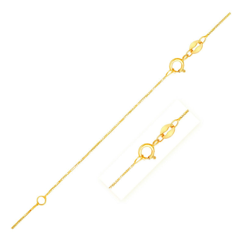 Double Extendable Box Chain in 14k Yellow Gold (0.6mm) 14K yellow gold box chain, 0.6mm extendable double link