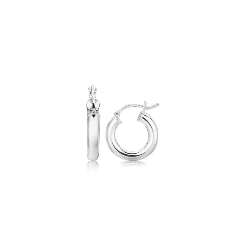 Sterling Silver Thick Polished Hoop Earrings with Rhodium Plating (15mm) Sterling Silver Thick Polished Hoop Earrings with Rhodium Plating (15mm)