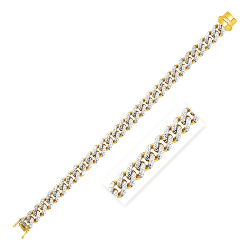 14K two-tone gold curb chain bracelet with white pave stones