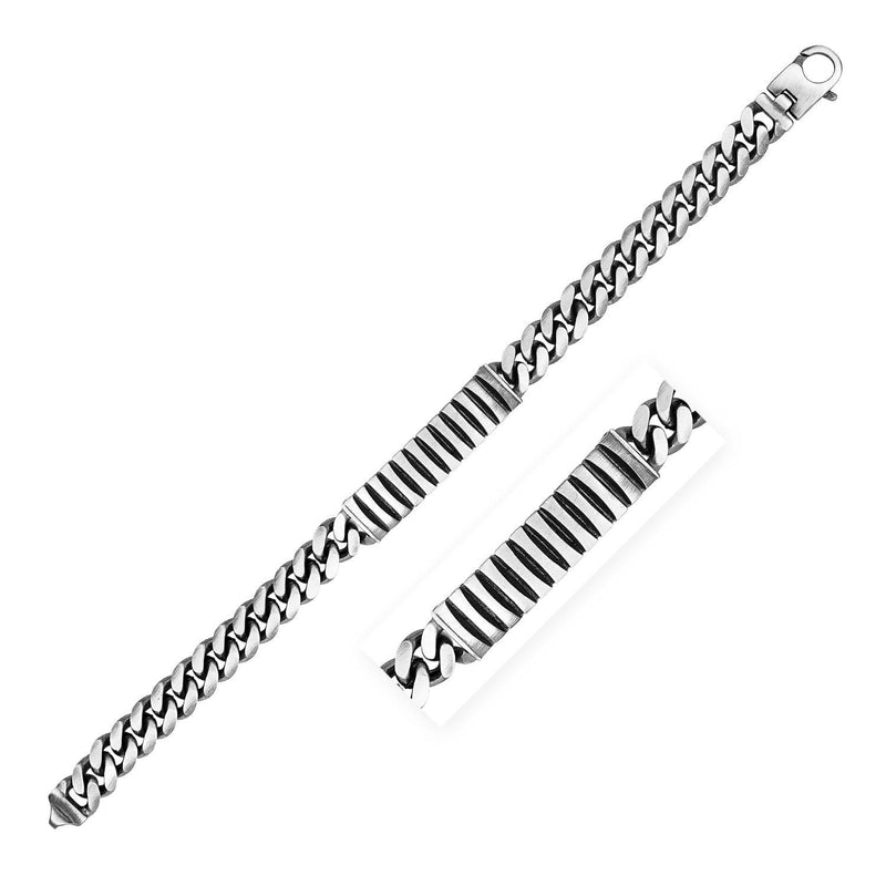 Sterling Silver Gunmetal Finish Cuban Link ID Style Bracelet 925 sterling silver gunmetal Cuban link ID style bracelet with box clasp