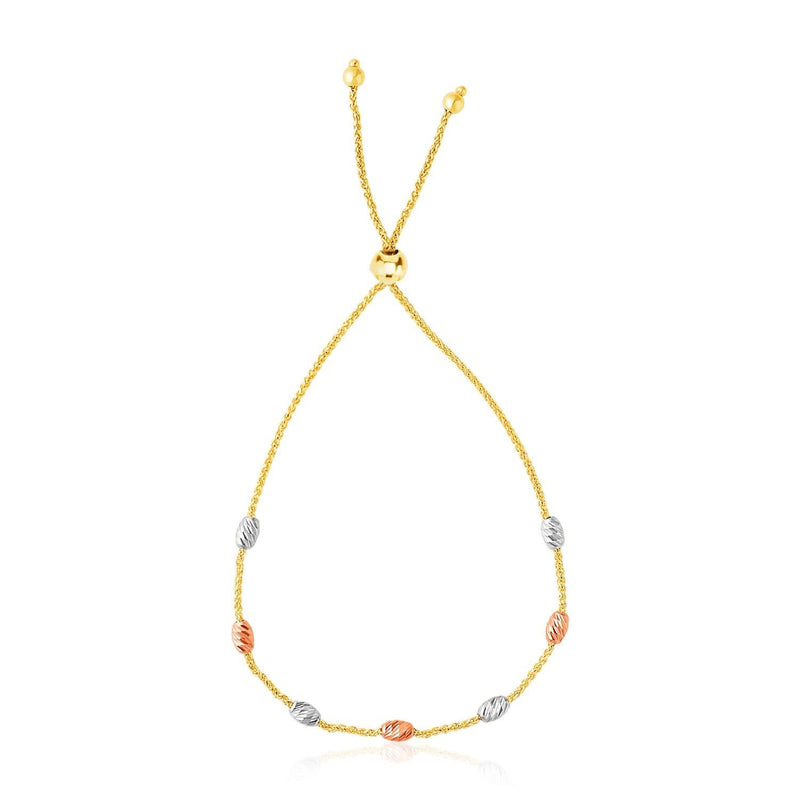 14k Tri-Color Gold Textured Oval Station Lariat Style Bracelet 14K tri-color gold lariat bracelet with textured oval gold stations