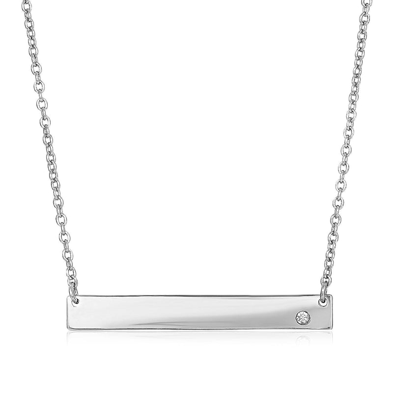 Sterling Silver Polished Bar Necklace with Cubic Zirconia 925 sterling silver bar necklace with a single cubic zirconia stone
