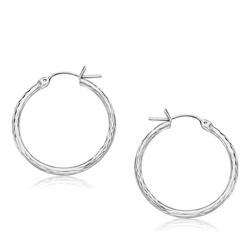 14k White Gold Diamond Cut Hoop Earrings (25mm Diameter) 14K white gold diamond-cut hoop earrings, 25mm diameter