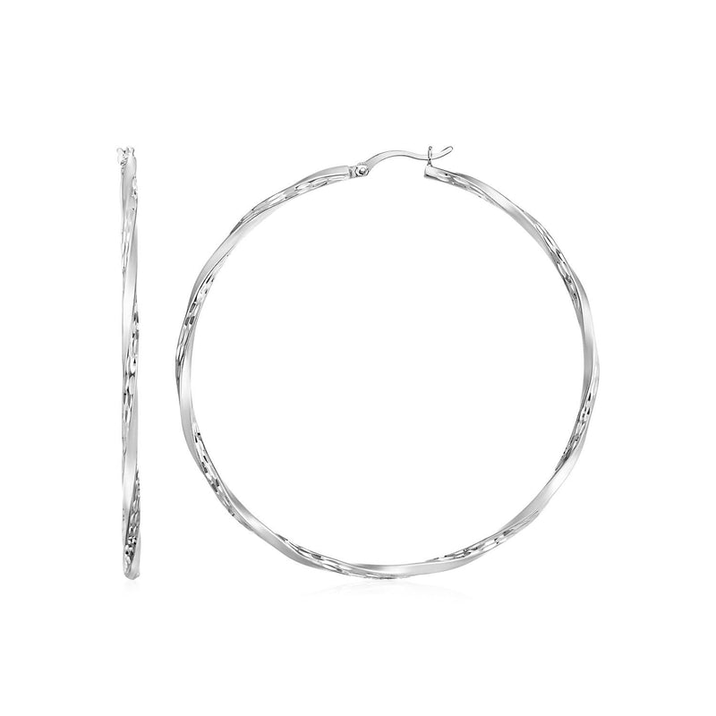 Matte and Textured Twisted Hoop Earrings in Sterling Silver Sterling silver 925 twisted hoop earrings with matte and textured finish