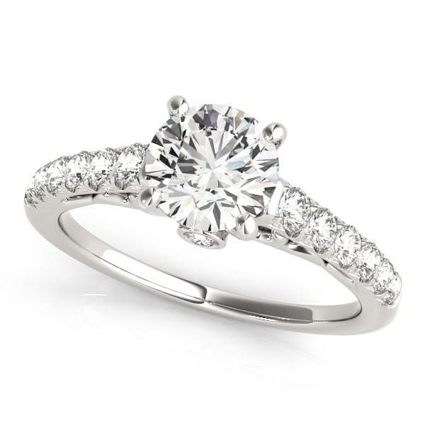 14k White Gold Scalloped Single Row Band Diamond Engagement Ring (1 3/8 cttw) 14K white gold ring with single row of round diamond stones