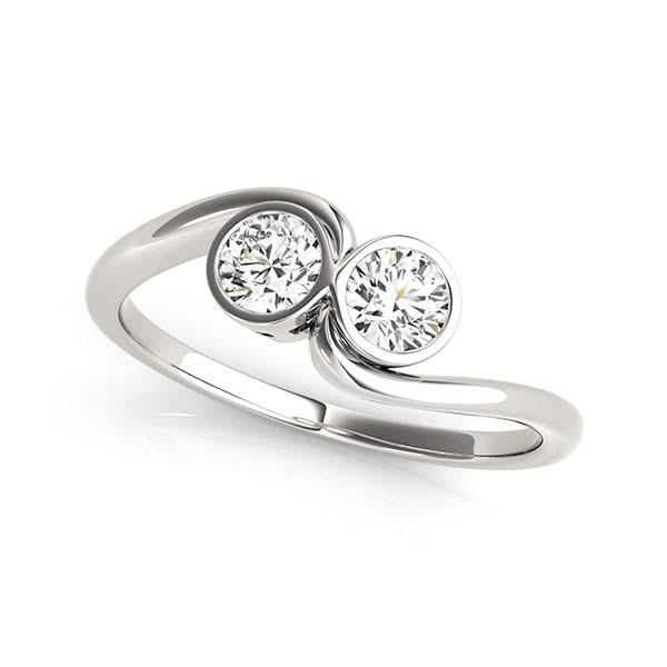 14k White Gold Bezel Set Curved Band Two Stone Diamond Ring (1/2 cttw) 14K white gold ring with 2 round diamond stones in bezel settings