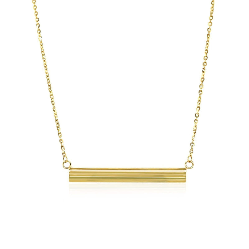 14k Yellow Gold Chain Necklace with a Shiny Flat Bar 14K yellow gold necklace with a shiny flat bar pendant on a slim chain