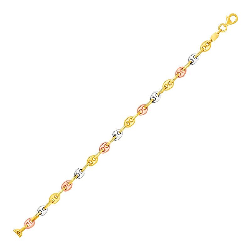 14K tri-color gold mariner link bracelet with flat polished links