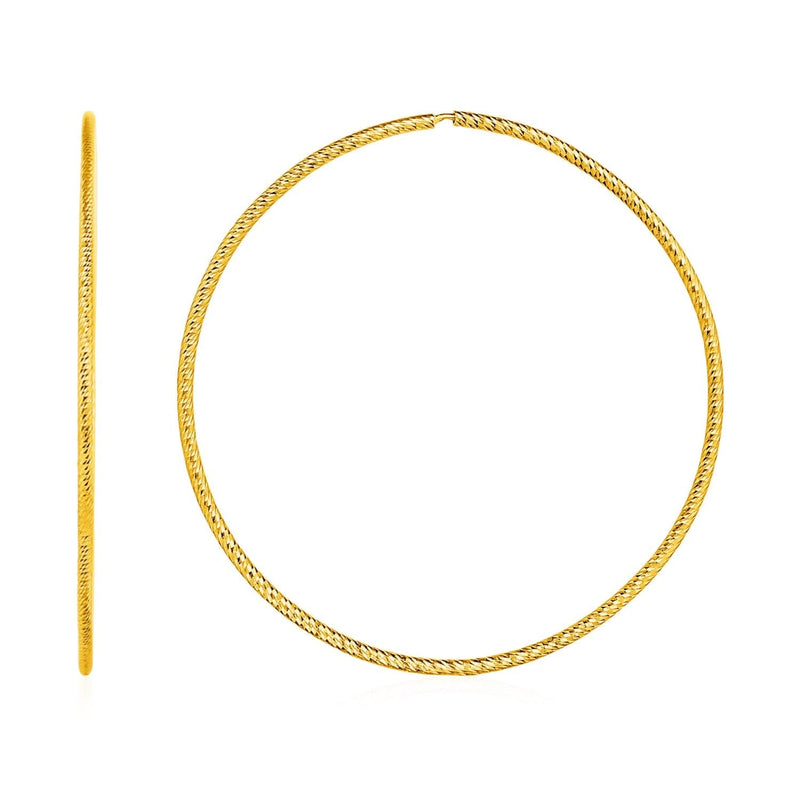 Large Textured Endless Hoop Earrings in 14k Yellow Gold 14K yellow gold large textured endless hoop earrings with no stones