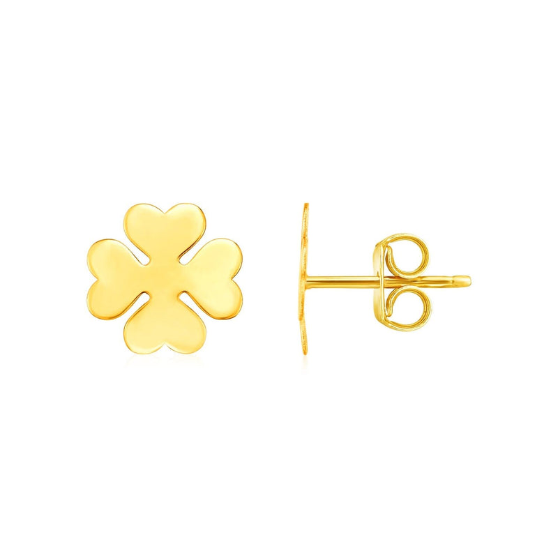 14K Yellow Gold Four Leaf Clover Earrings 14K yellow gold four leaf clover ring in solid polished gold, no stones