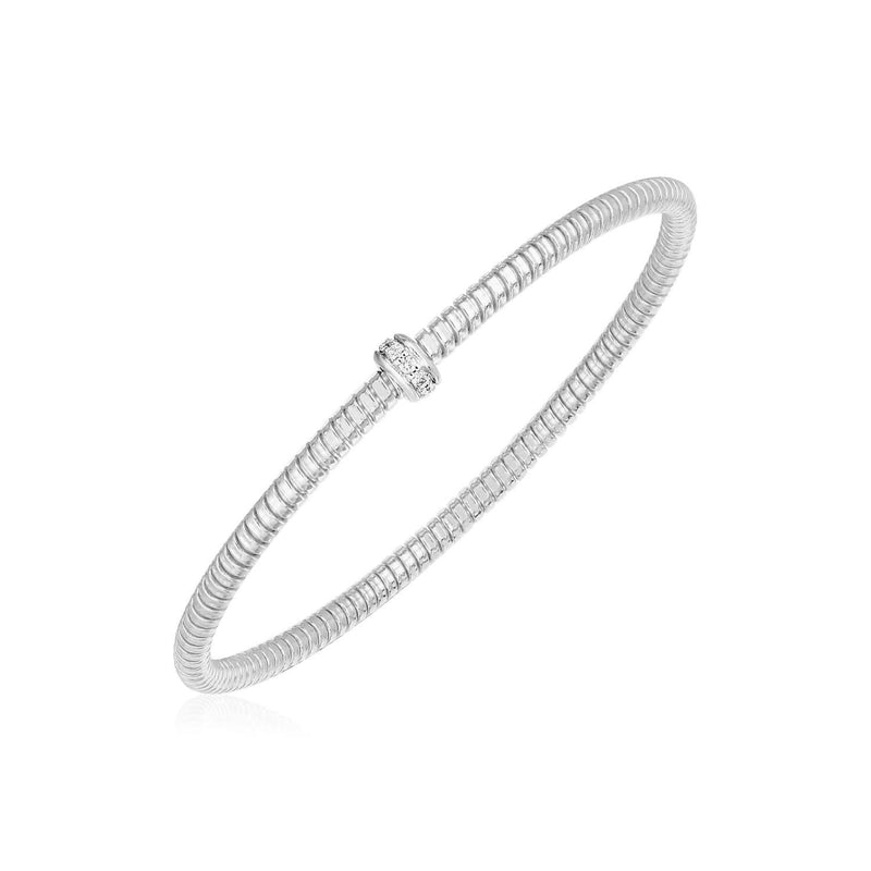 14k White Gold Stretch Bangle with Diamonds 14K white gold stretch bangle with round diamond stones