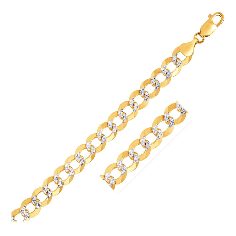 10 mm 14k Two Tone Gold Pave Curb Bracelet 14K two-tone gold Cuban curb bracelet with pave detailing