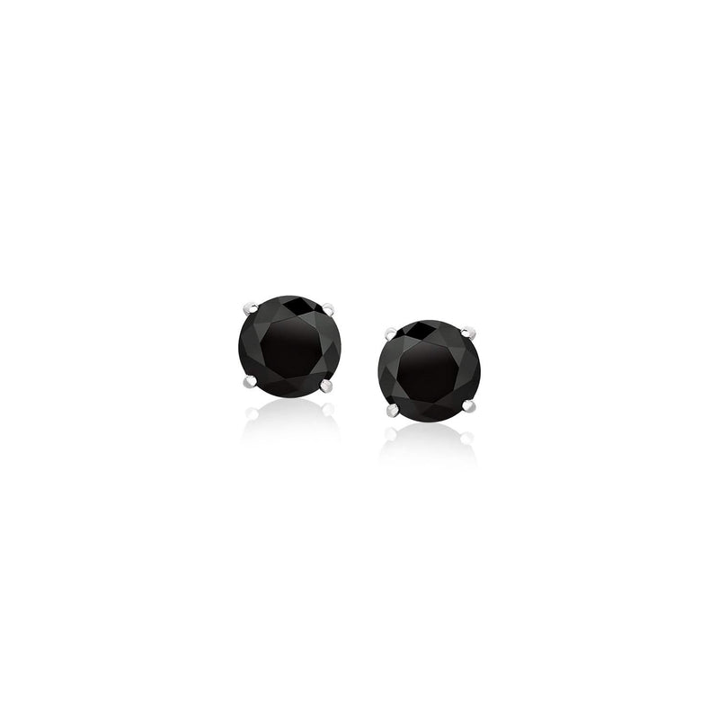 14k White Gold Stud Earrings with Black 5mm Faceted Cubic Zirconia 14K white gold ring with 1 faceted black cubic zirconia stone
