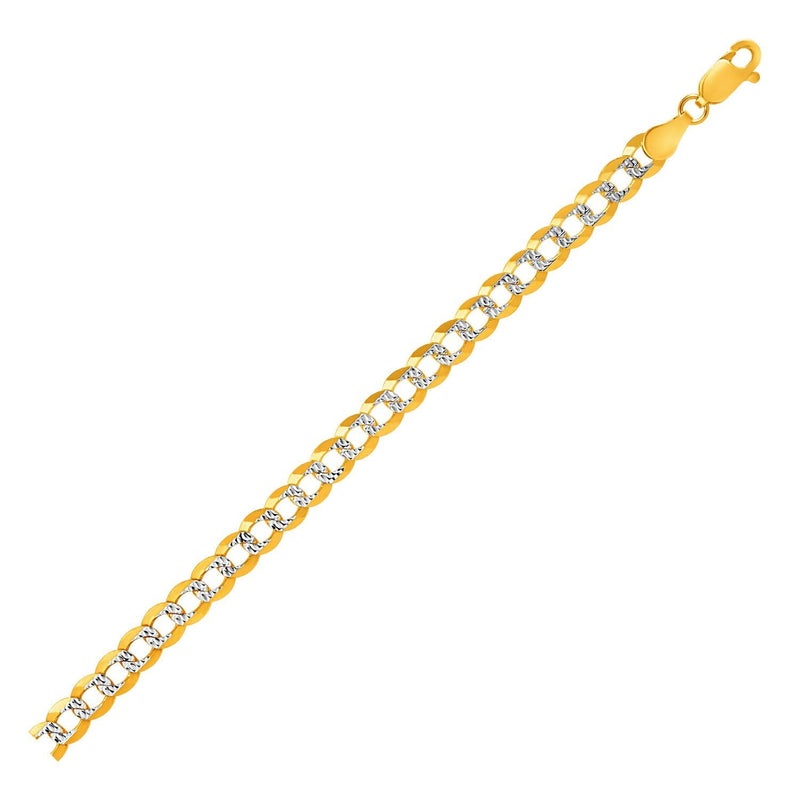 5.7mm 14k Two Tone Gold Pave Curb Bracelet 14K two-tone gold curb bracelet with pave detailing and secure clasp