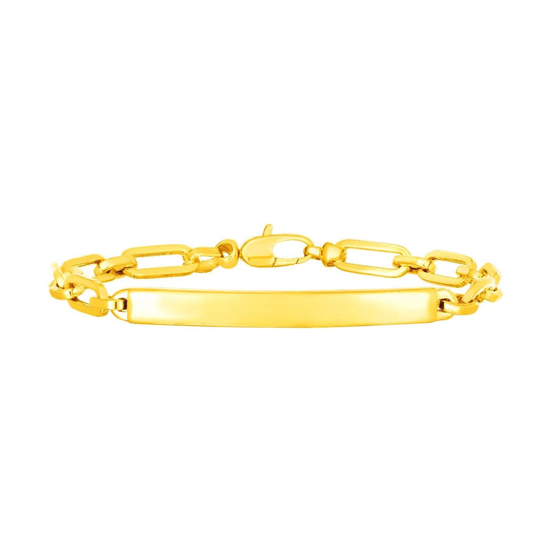 14K Yellow Gold Paperclip Chain ID Bracelet 14K yellow gold paperclip chain ID bracelet with polished center plate