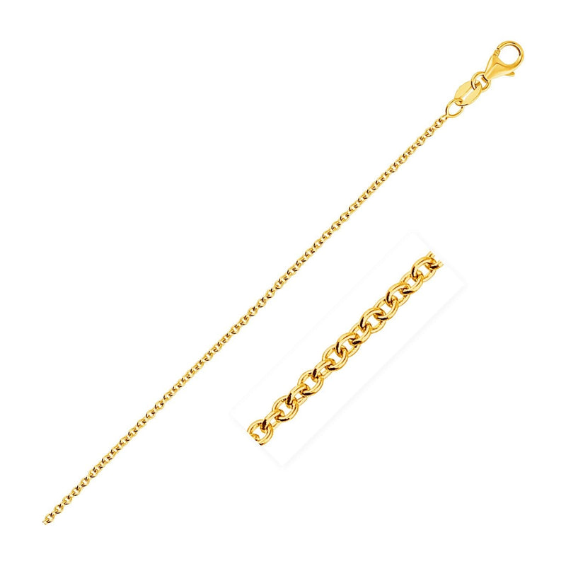 14k Yellow Gold Round Cable Link Chain 1.3mm 14K yellow gold cable link chain 1.3mm with round interlocking links
