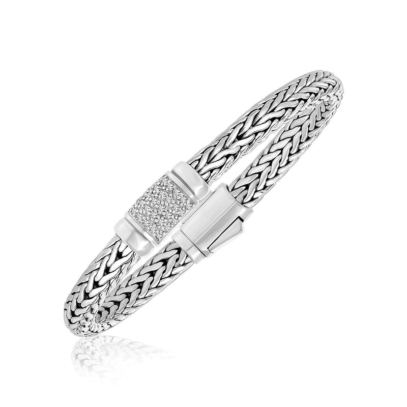 Sterling Silver Weave Motif Bracelet with White Sapphire Accents 925 sterling silver weave bracelet with white sapphire accents