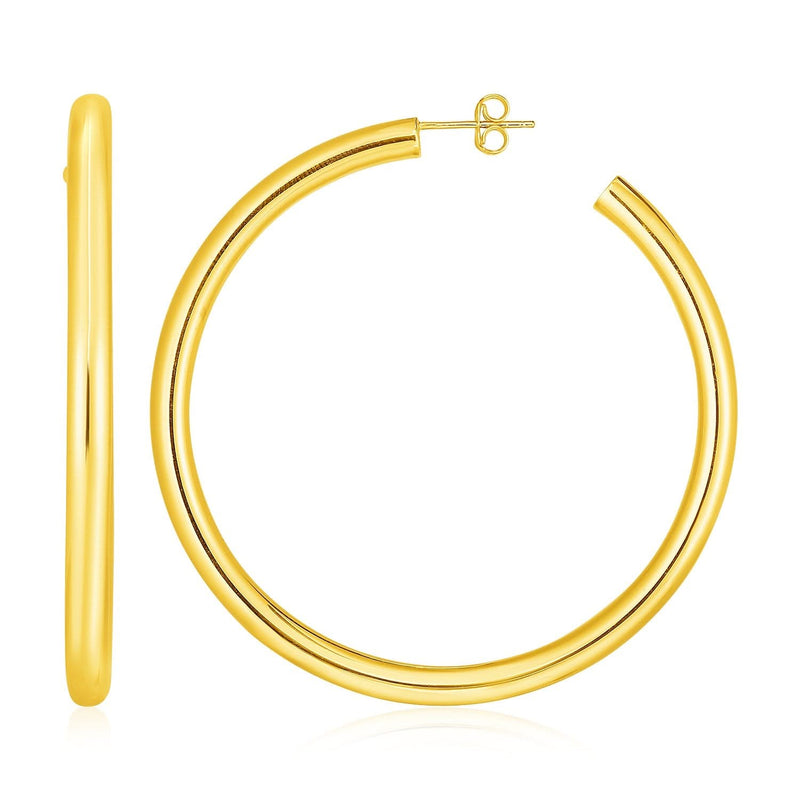 14K yellow gold polished hoop earrings with smooth rounded profile