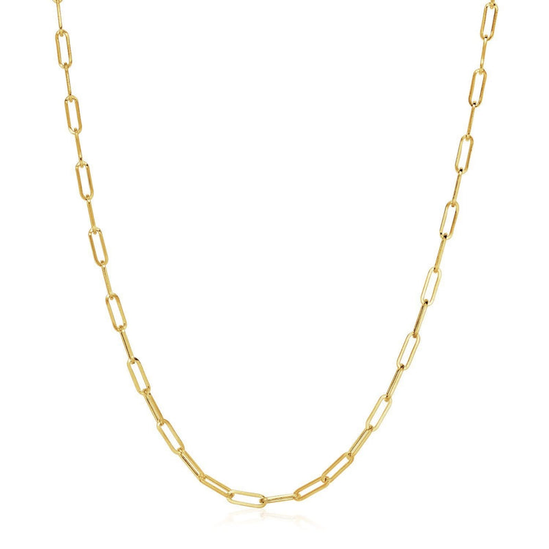 14K Yellow Gold Wide Paperclip Chain (3.3mm) 14K yellow gold paperclip chain with 3.3mm wide elongated oval links