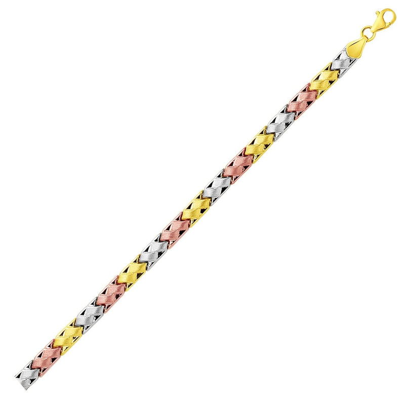 14k Tri-Color Gold Weave Design Bracelet 14K tri-color gold woven design bracelet with interlocking links