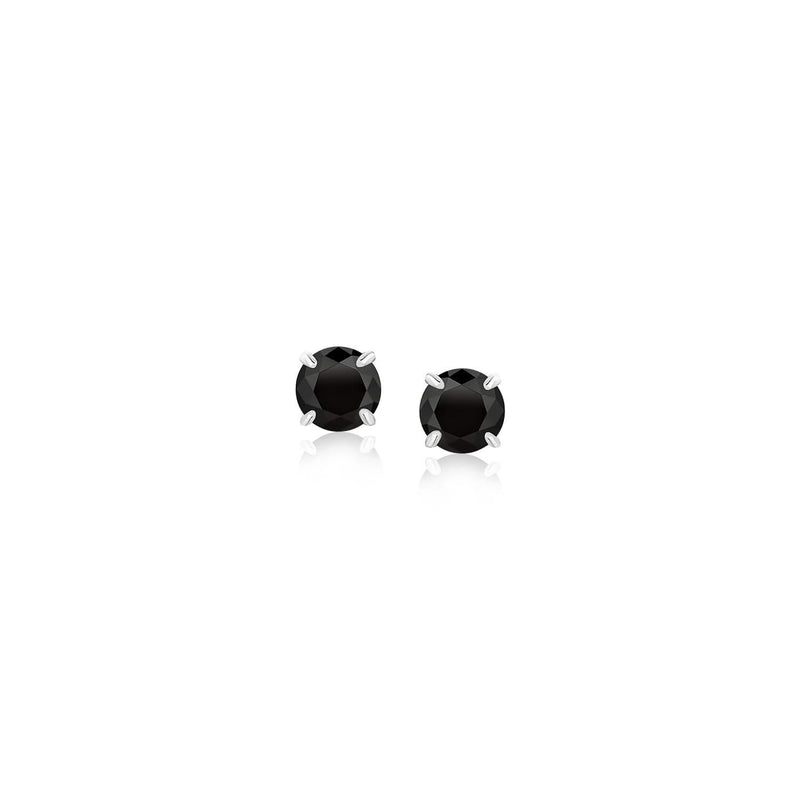 14k White Gold Stud Earrings with Black 4mm Cubic Zirconia 14K white gold stud earrings with 2 round black cubic zirconia stones