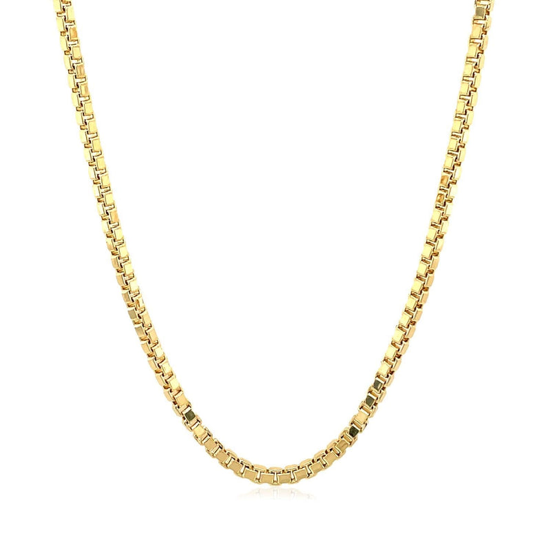 2.0mm 14k Yellow Gold Semi Solid Box Chain 14K yellow gold box chain with square interlocking links