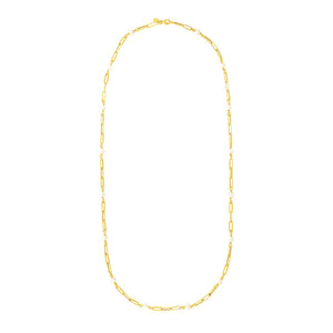 14k Yellow Gold Paperclip Chain and Pearl Necklace