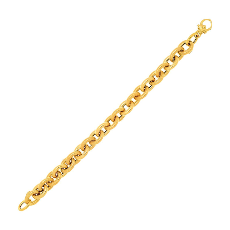 14k Yellow Gold Textured Cable Chain Style Bracelet 14K yellow gold textured cable chain bracelet with secure clasp