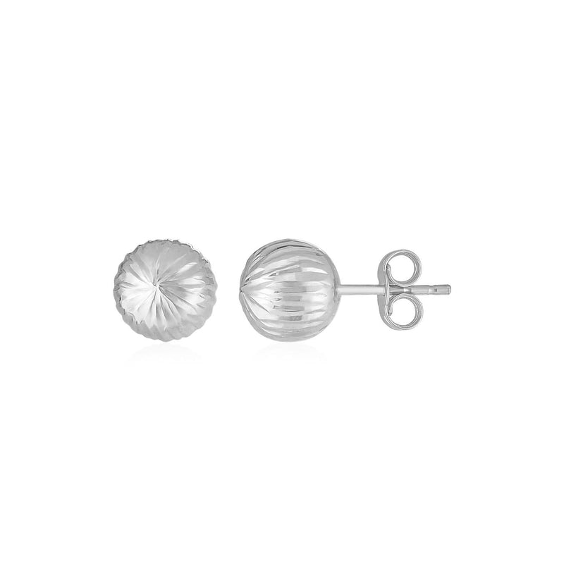 14K White Gold Ball Earrings with Linear Texture 14K white gold textured ball ring with polished linear finish