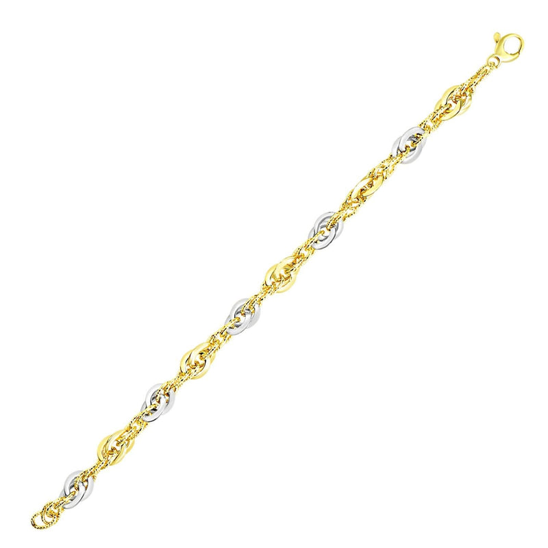 14k Two-Tone Gold Interlaced Smooth and Textured Link Bracelet 14K two-tone gold interlaced smooth and textured link bracelet